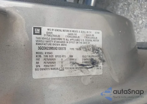 2009 Chevrolet Silverado 1500 Lt z USA, uszkodzony, nr VIN 3GCEK23M59G106978